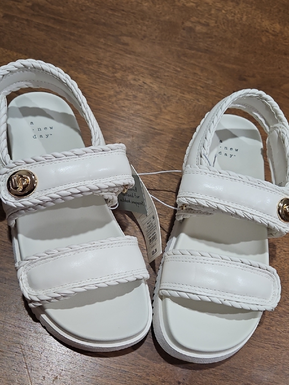 a new day White Braided Strap Sandals with Gold Button